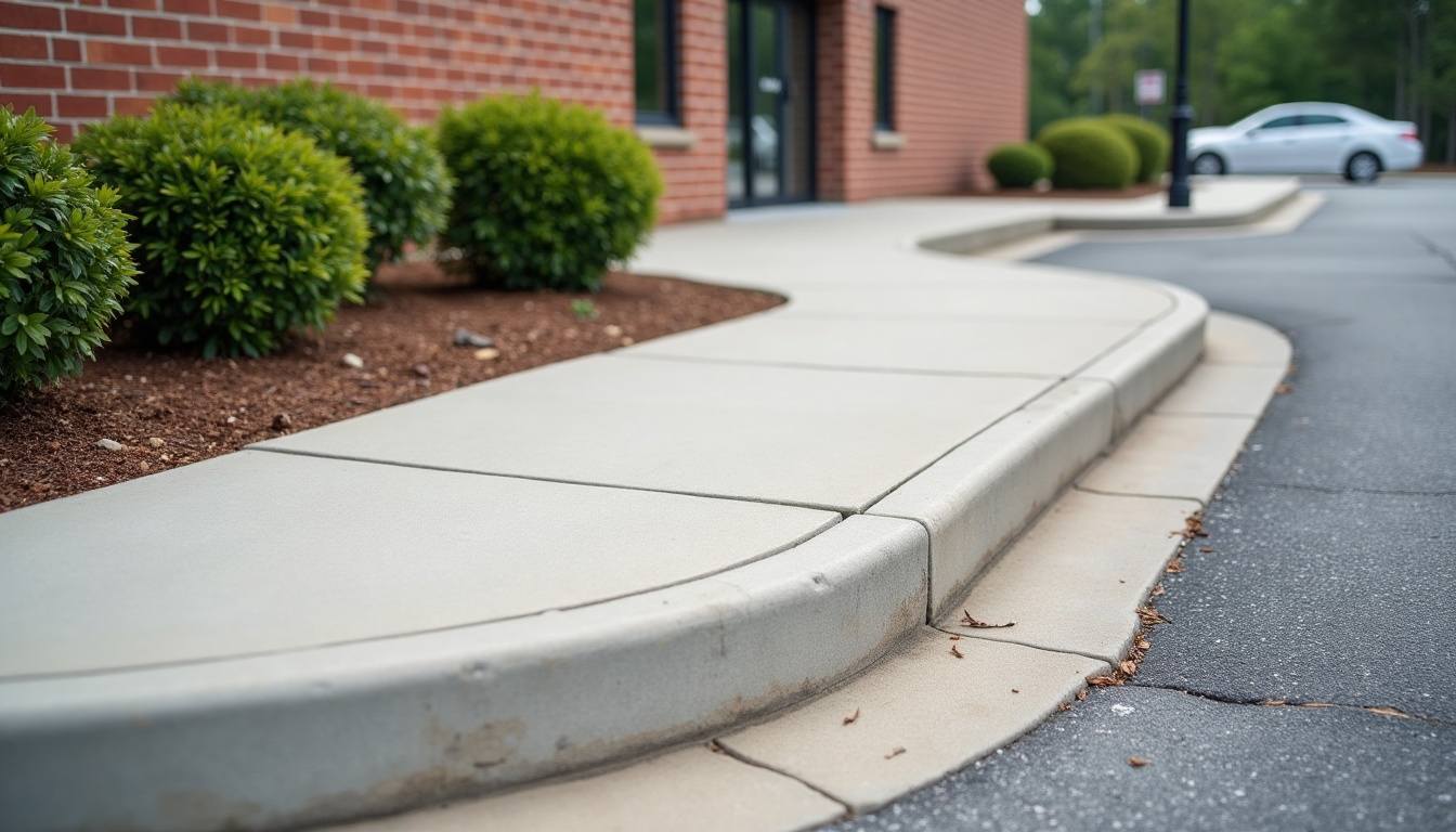 New commercial curb and sidewalk